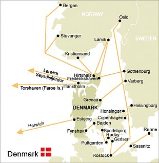 Danmark färjor Ruttkarta