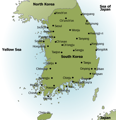 Karta över Sydkorea Ferry vägar